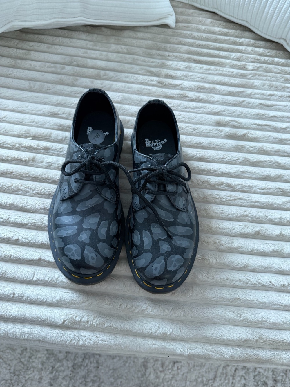 Dr. Martens Black & Gray Camo Leather Oxford Shoes